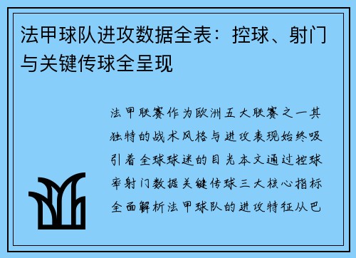 法甲球队进攻数据全表：控球、射门与关键传球全呈现